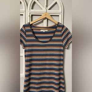 Loft Short Sleeve Metallic Striped Maxi Dress